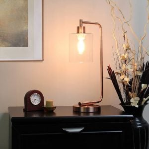 Simple Designs Lantern Glass Shade Desk Lamp